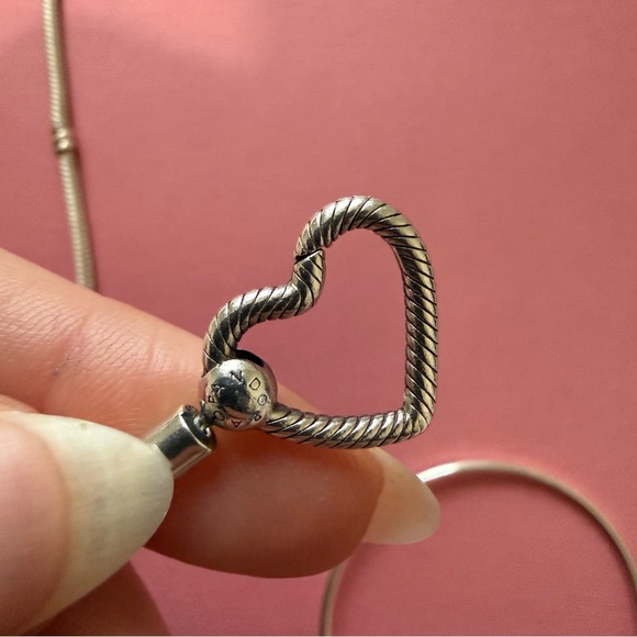 3 Pandora Moments Sterling Silver Bracelet Bundle Heart Clasp Leather Set - Picture 5 of 11